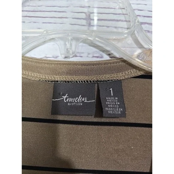 Chico's Travelers Brown Striped Clambake Long Sleeve Duster Jacket Womans 1 Med - Picture 4 of 5